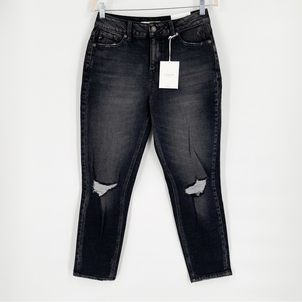 NWT KanCan Faded Black High Rise Relaxed Fit Distressed Mom Jean Women’s 7/27